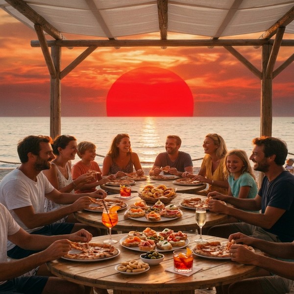 Aperitivo al tramonto con pizza al Mare